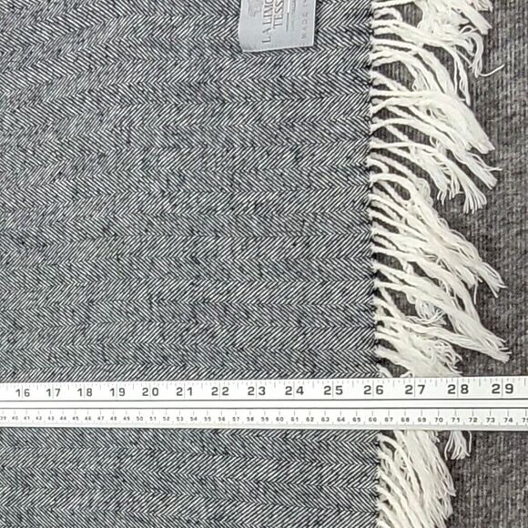 La Limonaia Tessuti Fringe Throw Blanket Blue Herringbone Made in Italy 50x52 - Picture 5 of 8